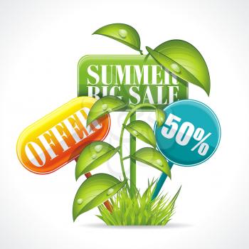 Summer Sale badge kit   with grass, leaves and flowers elements. 