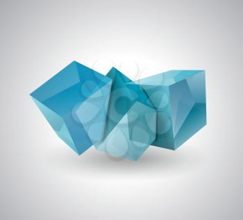Vector illustration of 3D blue glass  or ice cubes.