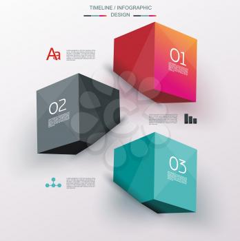 Business Design Template with bright 3d cubes. Can be used for step lines, number levels, timeline, diagram, web design. 