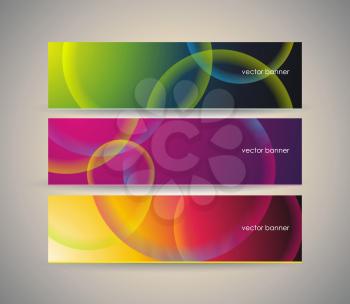 Abstract banners with fractal  background of crossing circles.