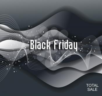 Black Friday sign design with wavy layers, vector.
