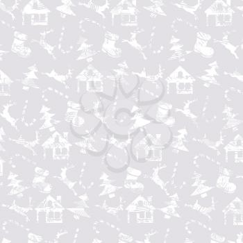 Christmas  pattern, white silhouettes on a grey background, scratch effect can be easily removed.
