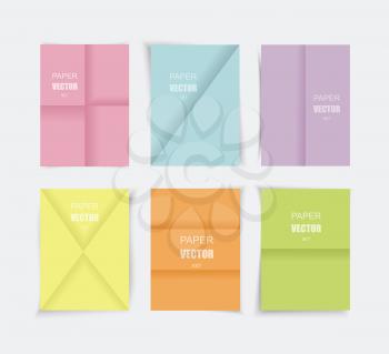 Paper folded poster set in bright colors, vector illustration.