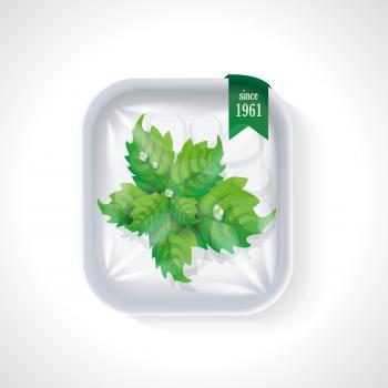Premium Quality Mint Pack.  Plastic Tray Container with Cellophane Cover. Packaging Design Label. 