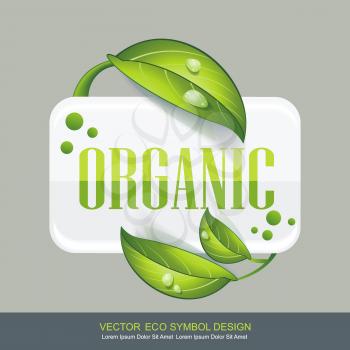 Organic symbol with green leaves, vector icon.