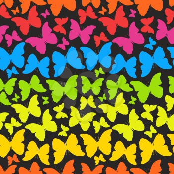 Seamless pattern with colorful rainbow butterflies
