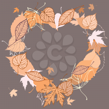 Heart shaped wreath made of autumn leaves illustration