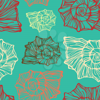 Seamless pattern with decorative seashells