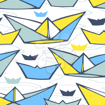 Seamless pattern with colorful paper ships