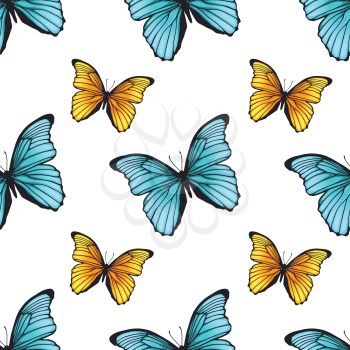 Seamless pattern with bright butterflies
