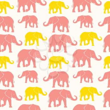 Seamless pattern with hand drawn silhouette elephants