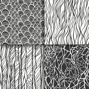 Abstract black and white seamless patterns set