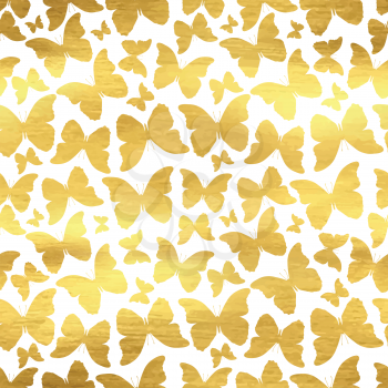Golden seamless pattern with butterflies