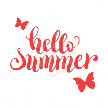 Hello summer hand lettering typography poster