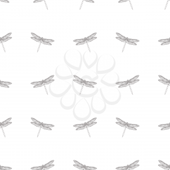 Seamless pattern with hand drawn dragonflies
