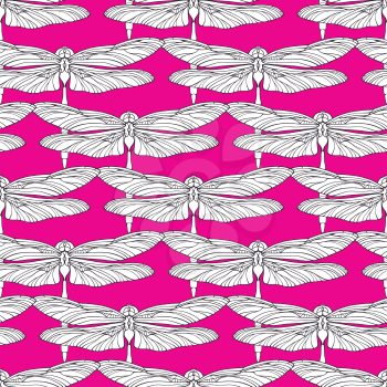Seamless pattern with hand drawn dragonflies