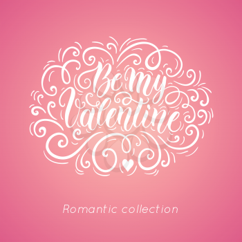 Happy Valentine's day hand lettering banner on blured background. Can be used for website background, poster, printing, banner, greeting card. Vector illustration