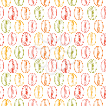 Seamless pattern with coffee beans. Neutral background. Decorative doodle vector illustration