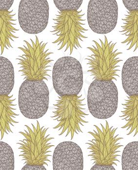 Hand drawn pattern with decorative pineapple. Stylized colorful fruit. Summer spring background, nature collection. Vector illustration