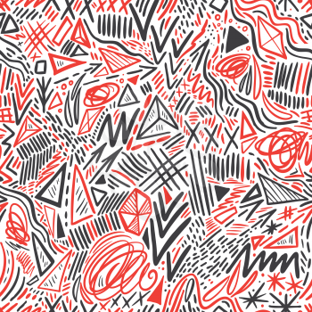 Geometric doodle hand drawn seamless pattern. Random decorative elements. Vector illustration