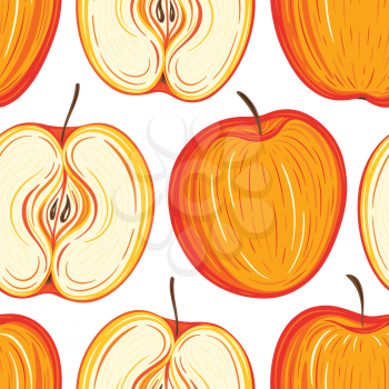 Stylized apples seamless pattern. Hand drawn decorative background with colorful fruits. Vector illustration