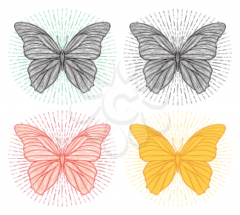Stylized ethnic boho butterfly with shining lights effect isolated on white. Decorative doodle vector illustration. Perfect for postcard, poster, print, greeting card, t-shirt, phone case design
