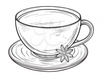 Hand drawn tea or coffee cup. Isolated on white background. Decorative doodle vector illustration