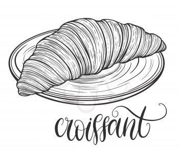 Decorative hand drawn doodle vector illustration. Fresh croissant isolated on white background. Sweet desert menu or bakery shop collection