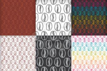 Seamless patterns sets with coffee beans. Decorative doodle vector illustration
