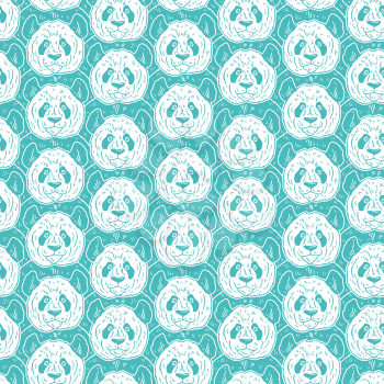 Cute funny cartoon panda seamless pattern. Vector illustration hand drawn in lines. Trendy doodle background