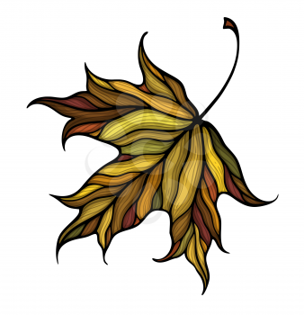 Falling maple leaf colorful vector illustration. Decorative hand drawn organic autumn leaf collection. Isolated on white background