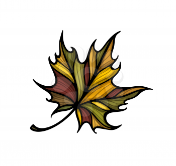Falling maple leaf colorful vector illustration. Decorative hand drawn organic autumn leaf collection. Isolated on white background