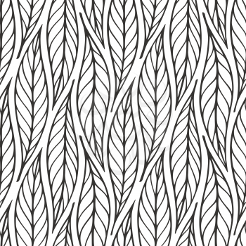 Falling leaves monochrome vector illustration. Decorative autumn leaves beautiful seamless pattern. Hand drawn organic lines collecton isolated on white background