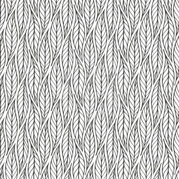 Falling leaves monochrome vector illustration. Decorative autumn leaves beautiful seamless pattern. Hand drawn organic lines collecton isolated on white background