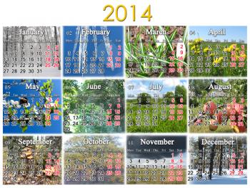 calendar for 2014 year on the background of great number of pictures