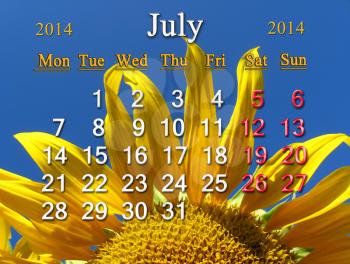 beautiful claret calendar for the July of 2014