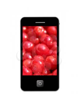 modern mobile black phone with image of berry