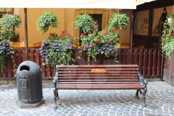 beautiful street in Lvov with comfortable bench