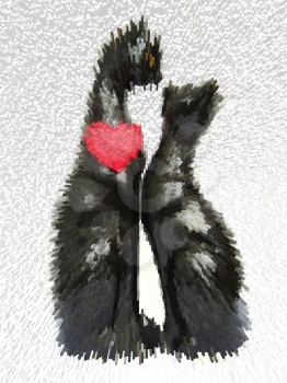 Two enamoured cats on an abstract white background
