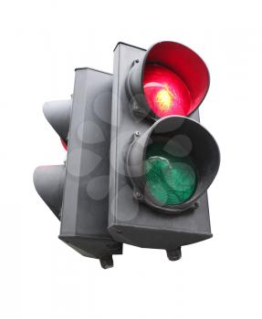colored traffic lights isolated on the white background
