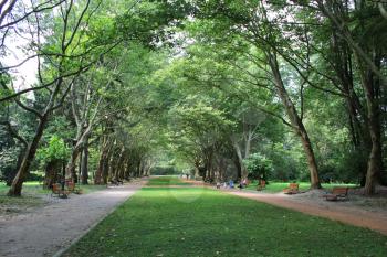 image of people having a rest in park with greater trees