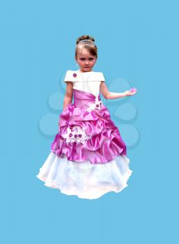 little very beautiful girl - princess isolated on blue background