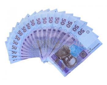 Ukrainian money value of 50 grivnas isolated on the white background