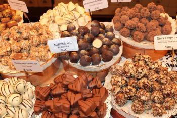different and delicious confectionery in the shopwindow