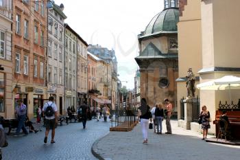 narrow street in Lvov in the central part of Lvov