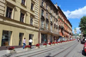 street in Lvov in the central part of city