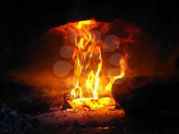 The image of flame in the furnace with pig-iron