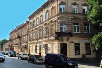 street in Lvov with beautiful architecture in the central part of Lvov