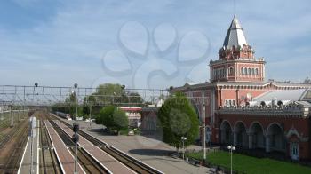 View to the beautiful architecture building of train station in Chernigov