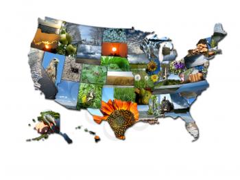 The image of map of states of USA consisting of photos